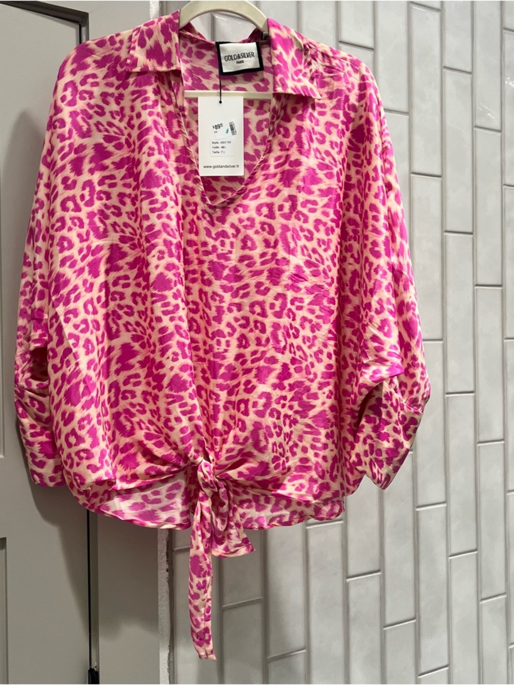 Silver Jeans Pink Leopard Tie-Front Blouse